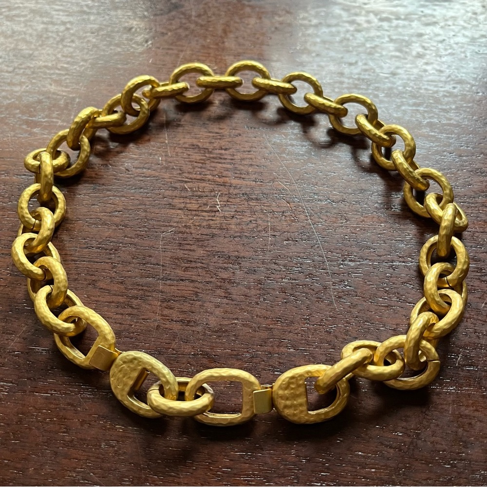 Heavy vintage necklace by Landau / 17" chain choker 1980s - 1990s oval link